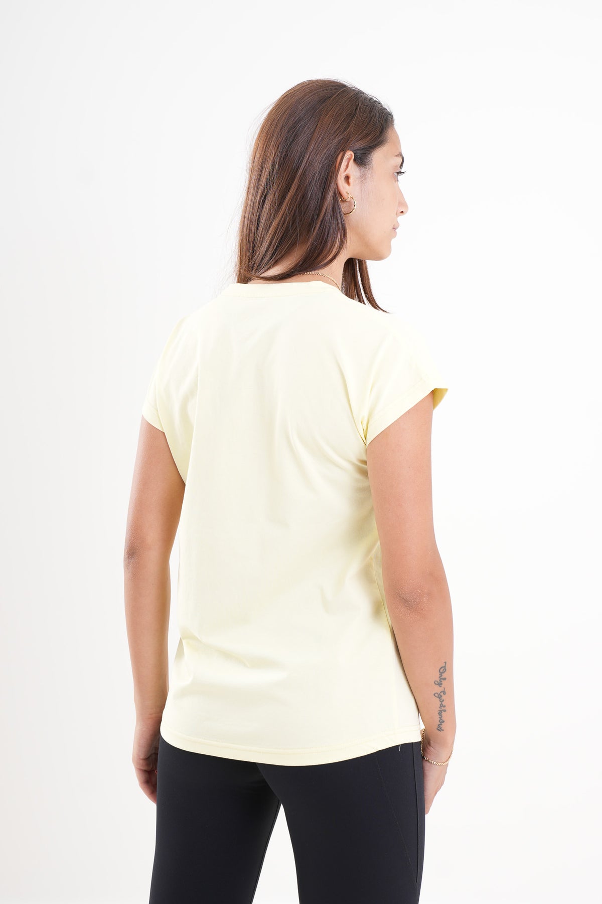 Women's VAN MILE CLASSIC V Neck T-Shirt in Pastel Yellow – back view