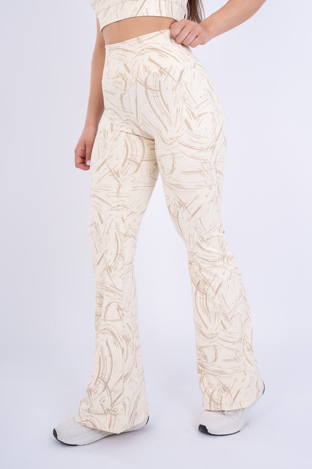 Women's VAN MILE Ignite Flared Leggings in Beige Printed – side view