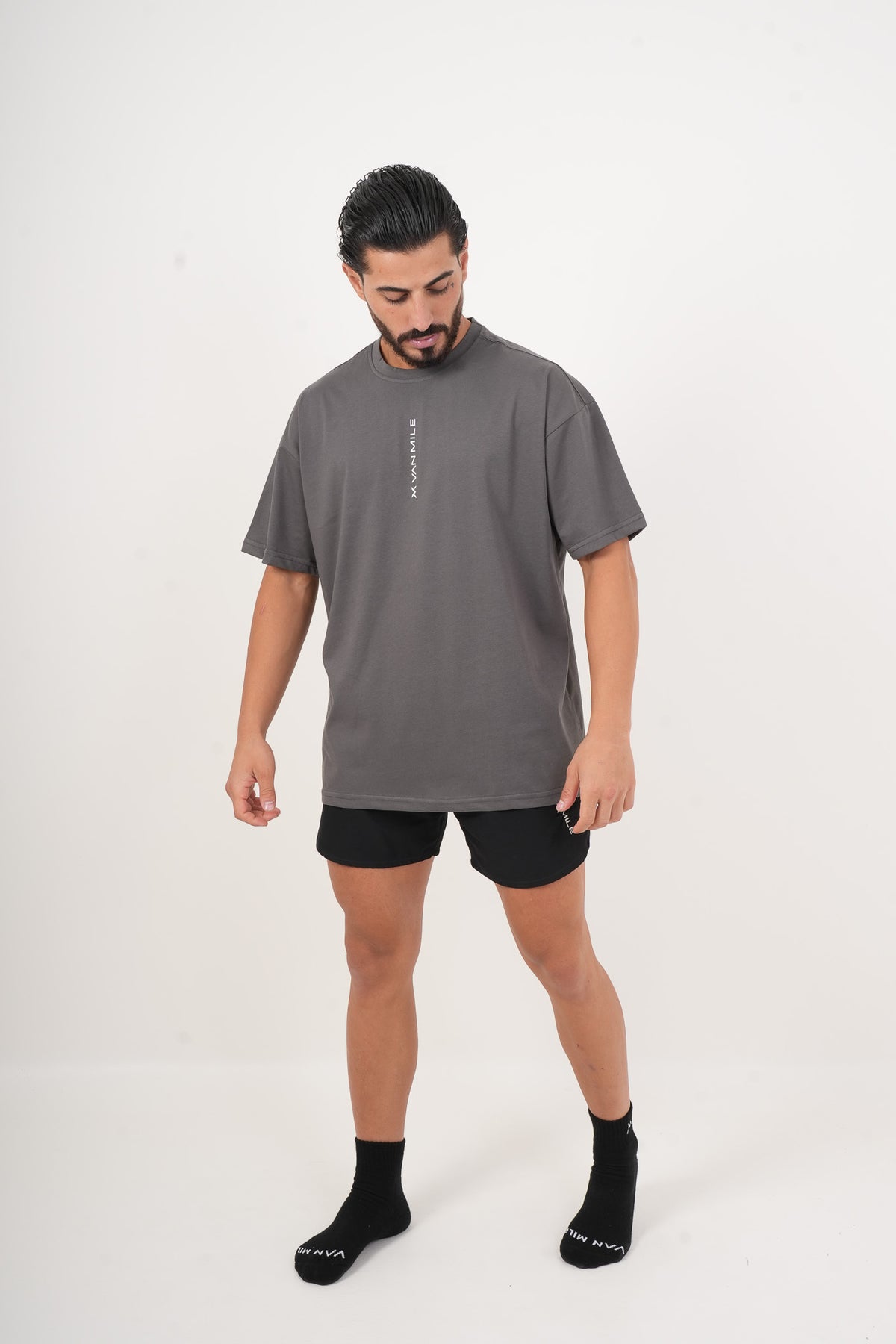 Men's VAN MILE Legacy Oversized T-Shirt in Grey – full-length front view