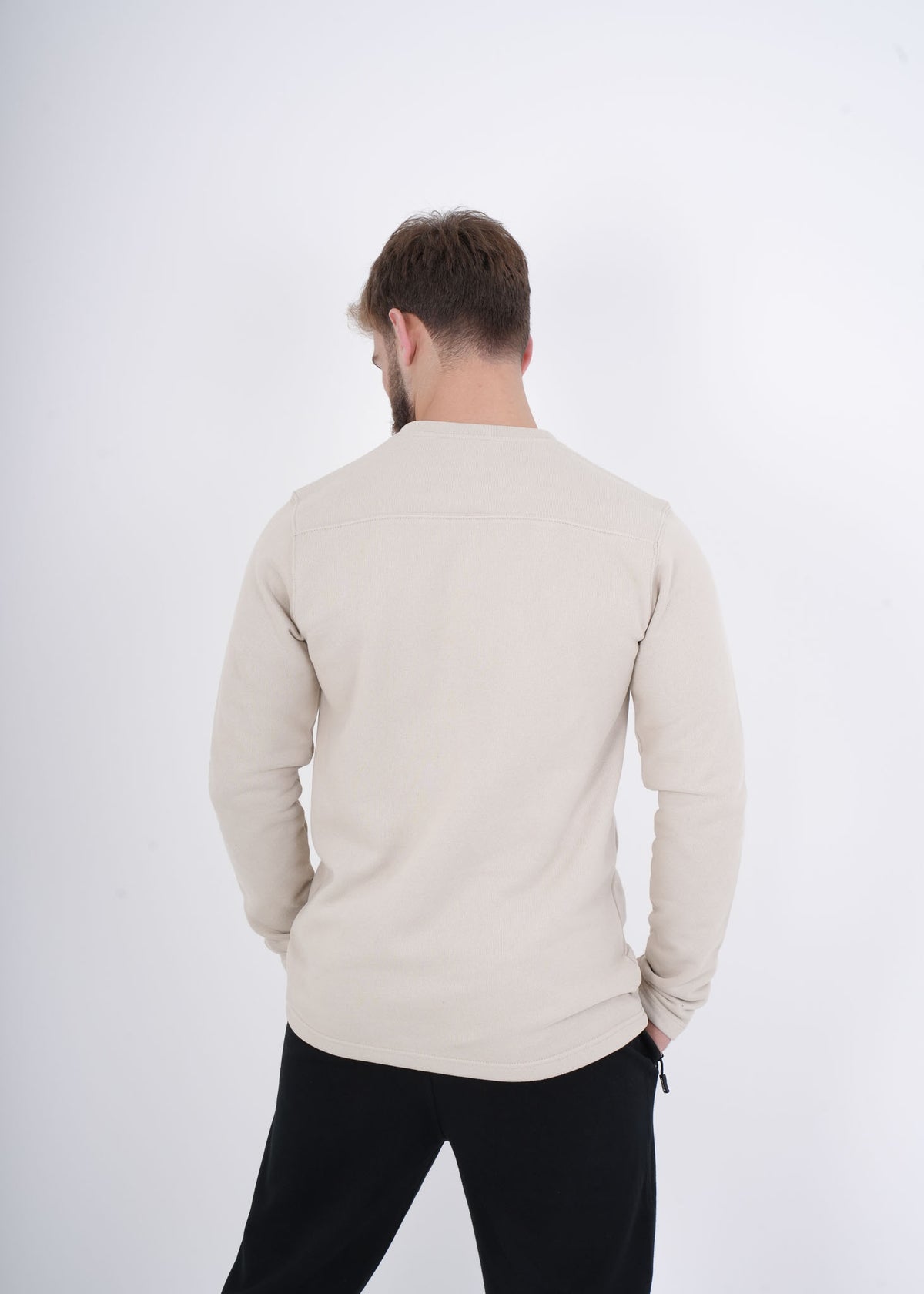 Men's VAN MILE Crewneck Sweatshirt in Beige – back view