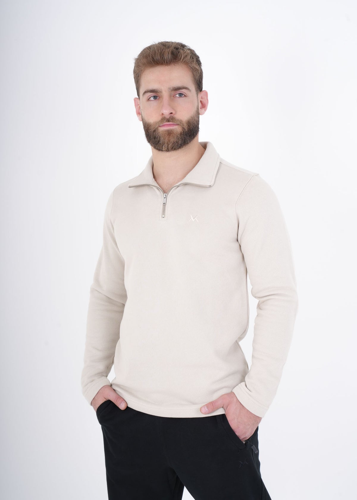 Men's VAN MILE VNML Half Zip Jacket in Beige – front view