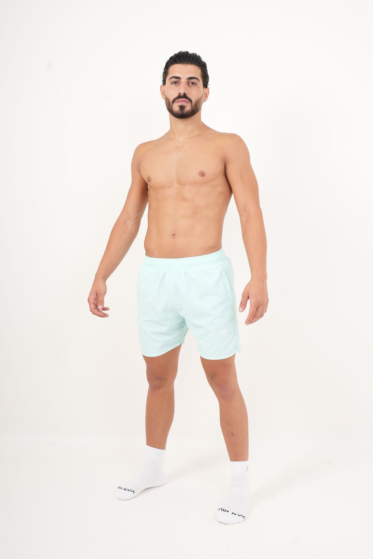 Men's VAN MILE HYDROFLEX Swim Short in Aqua – full-length front view