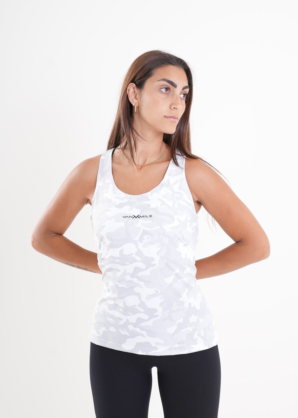 Women's VAN MILE ARMY Quick-Dry Tank Top in White – front view