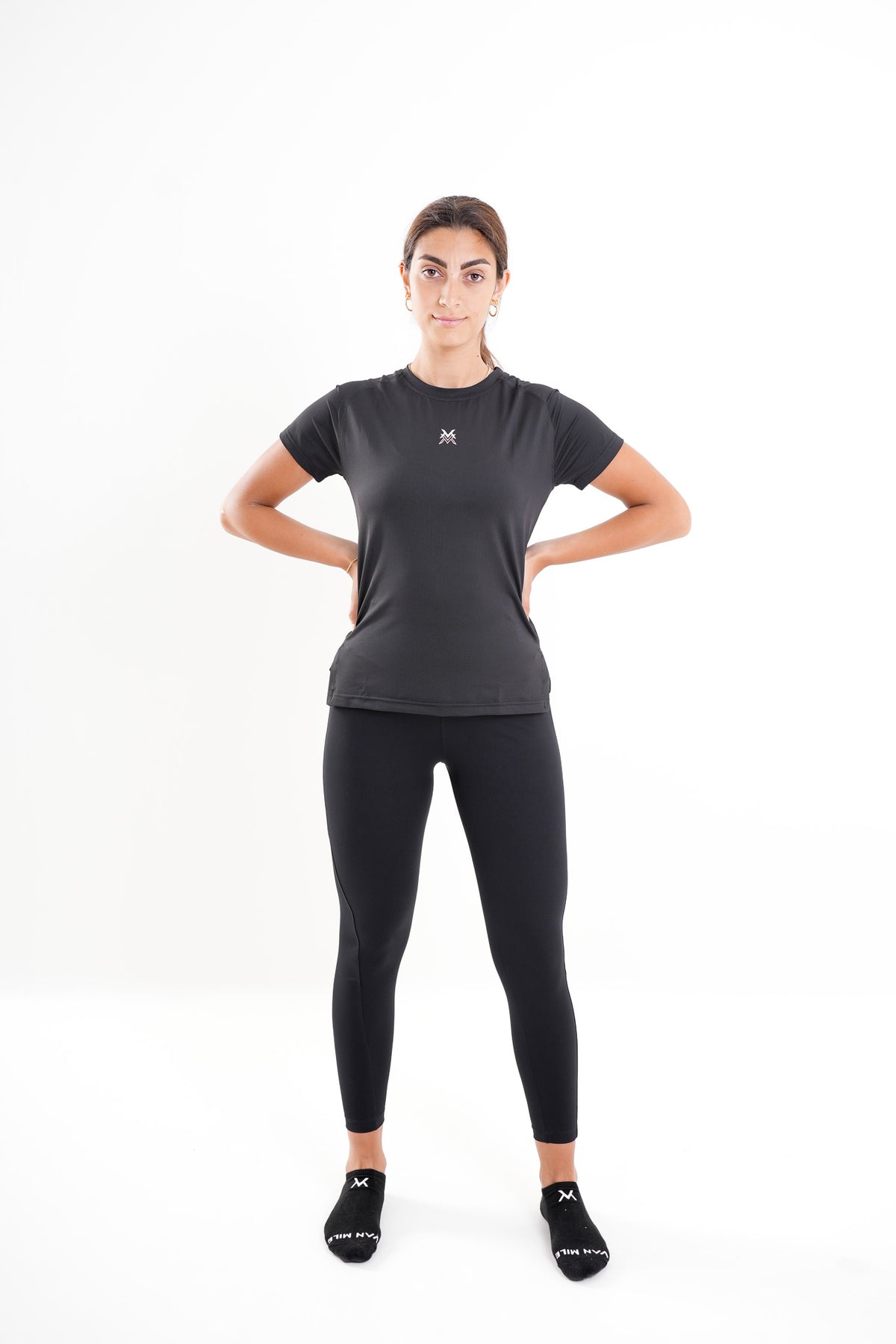 Women's VAN MILE MOTION Quick-Dry T-Shirt in Black – full-length front view