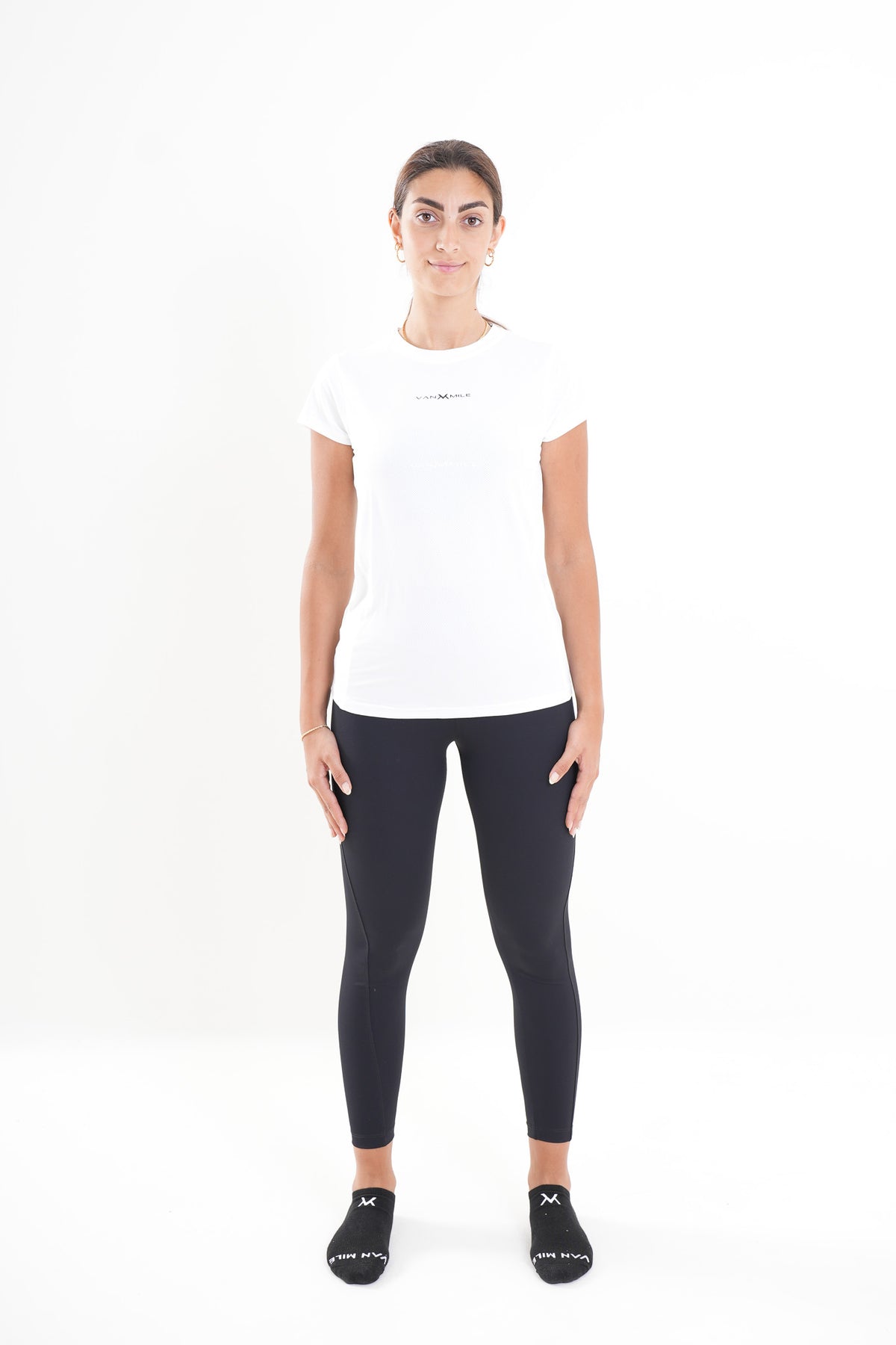 Women's VAN MILE MOTION Quick-Dry T-Shirt in White – full-length front view