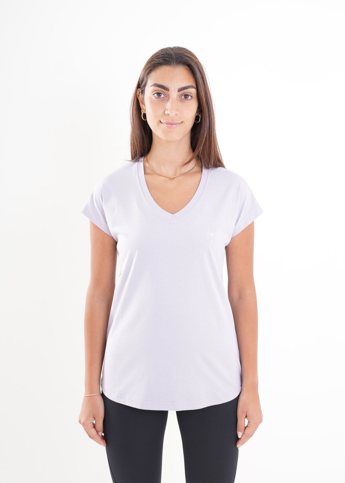 Women's VAN MILE CLASSIC V Neck T-Shirt in Pale Lilac – front view