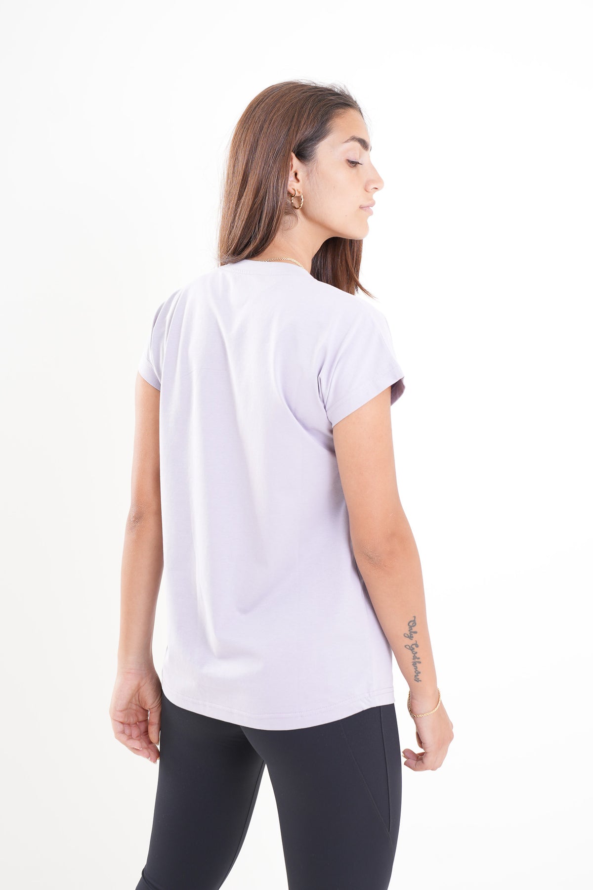 Women's VAN MILE CLASSIC V Neck T-Shirt in Pale Lilac – back view