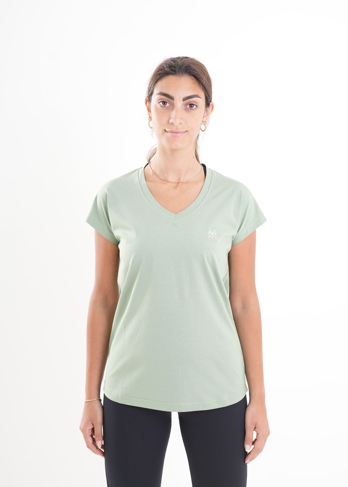 Women's VAN MILE CLASSIC V Neck T-Shirt in Mint Green – front view