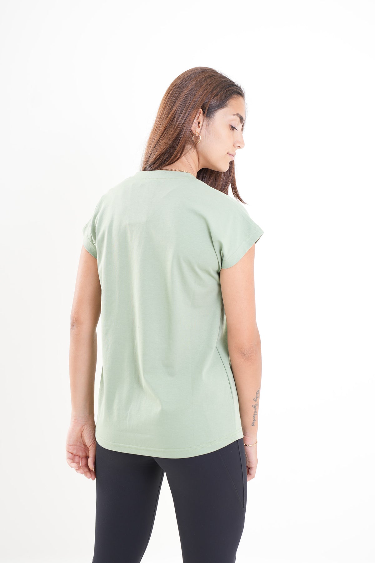 Women's VAN MILE CLASSIC V Neck T-Shirt in Mint Green – back view