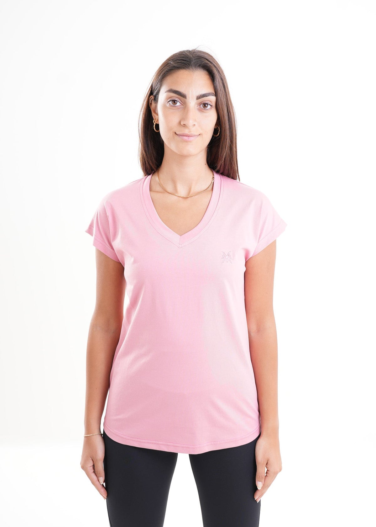 Women's VAN MILE CLASSIC V Neck T-Shirt in Pink – front view