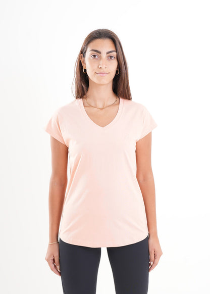 Women's VAN MILE CLASSIC V Neck T-Shirt in Salmon Pink – front view