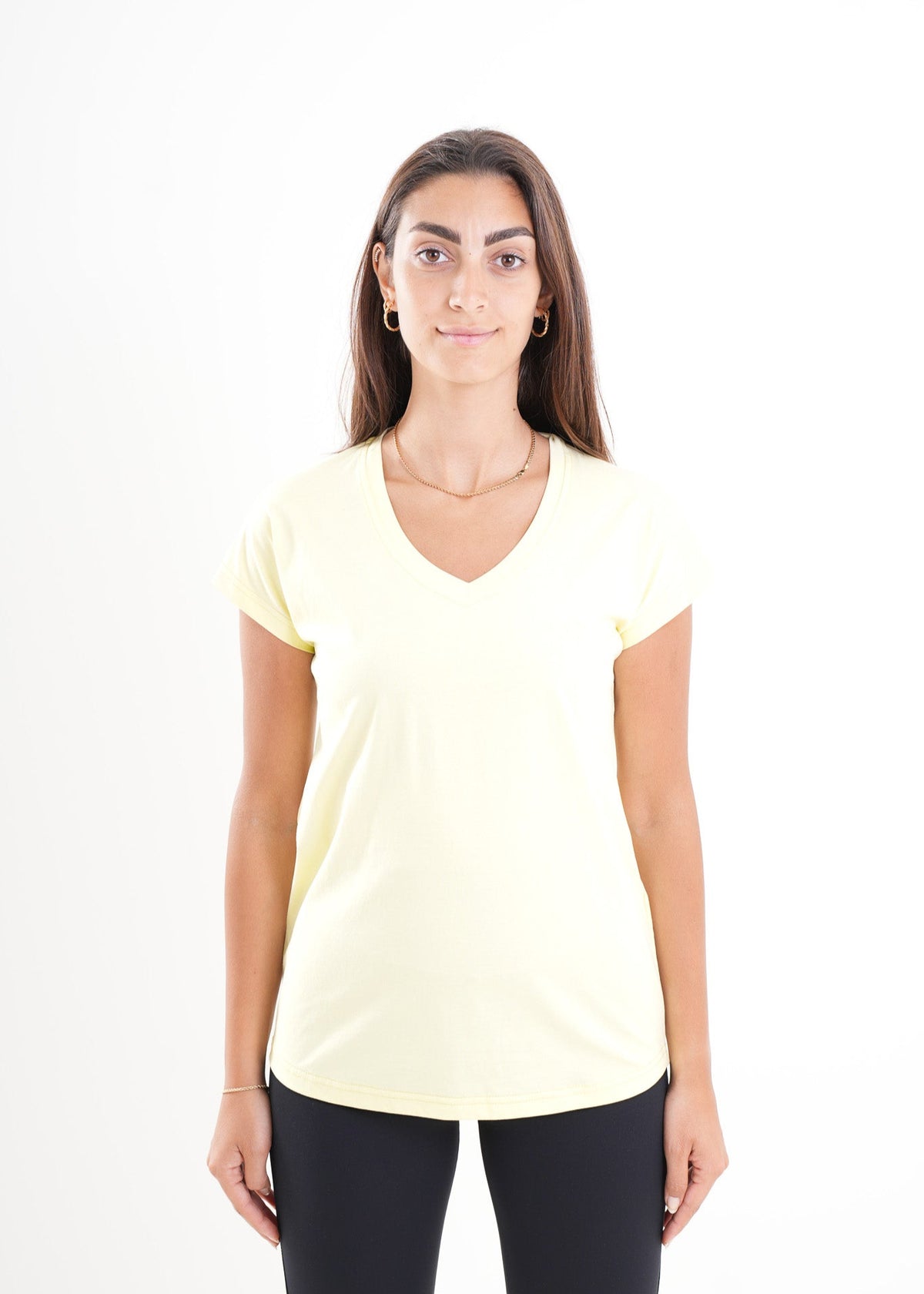 Women's VAN MILE CLASSIC V Neck T-Shirt in Pastel Yellow – front view