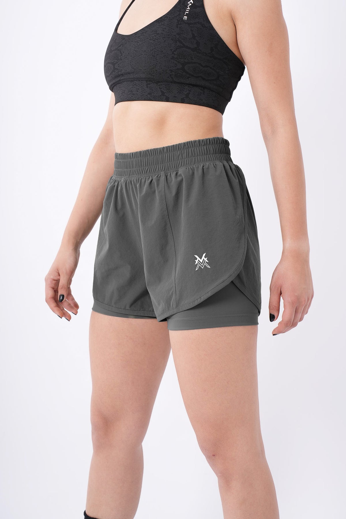 Women's VAN MILE Aurora Compression Shorts in Grey – angled front view