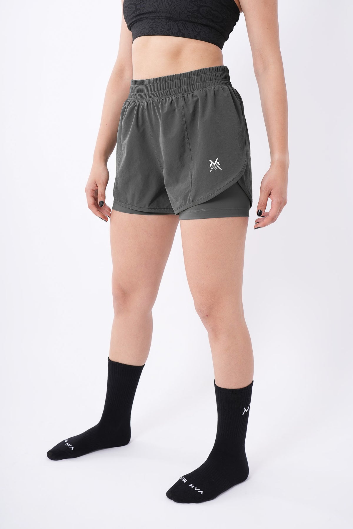 Women's VAN MILE Aurora Compression Shorts in Grey – three-quarter front view