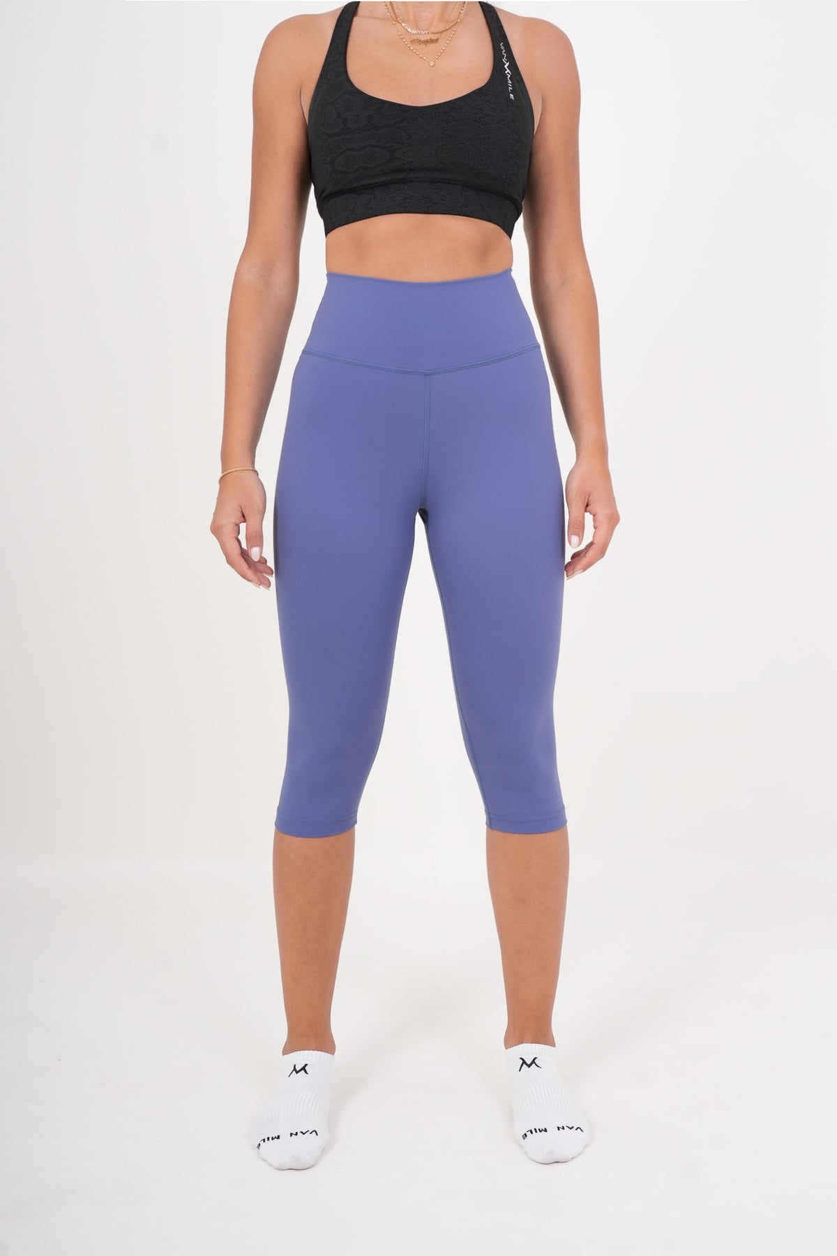 Women's VAN MILE AURORA Capri Leggings in Baby Blue – front view