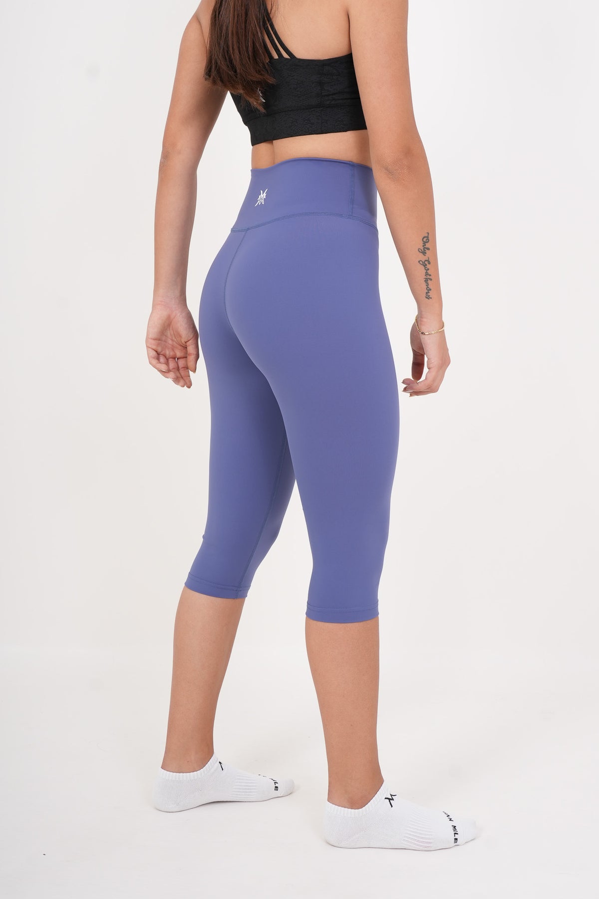 Women's VAN MILE AURORA Capri Leggings in Baby Blue – back view