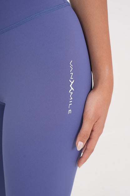 Women's VAN MILE AURORA Capri Leggings in Baby Blue – logo detail