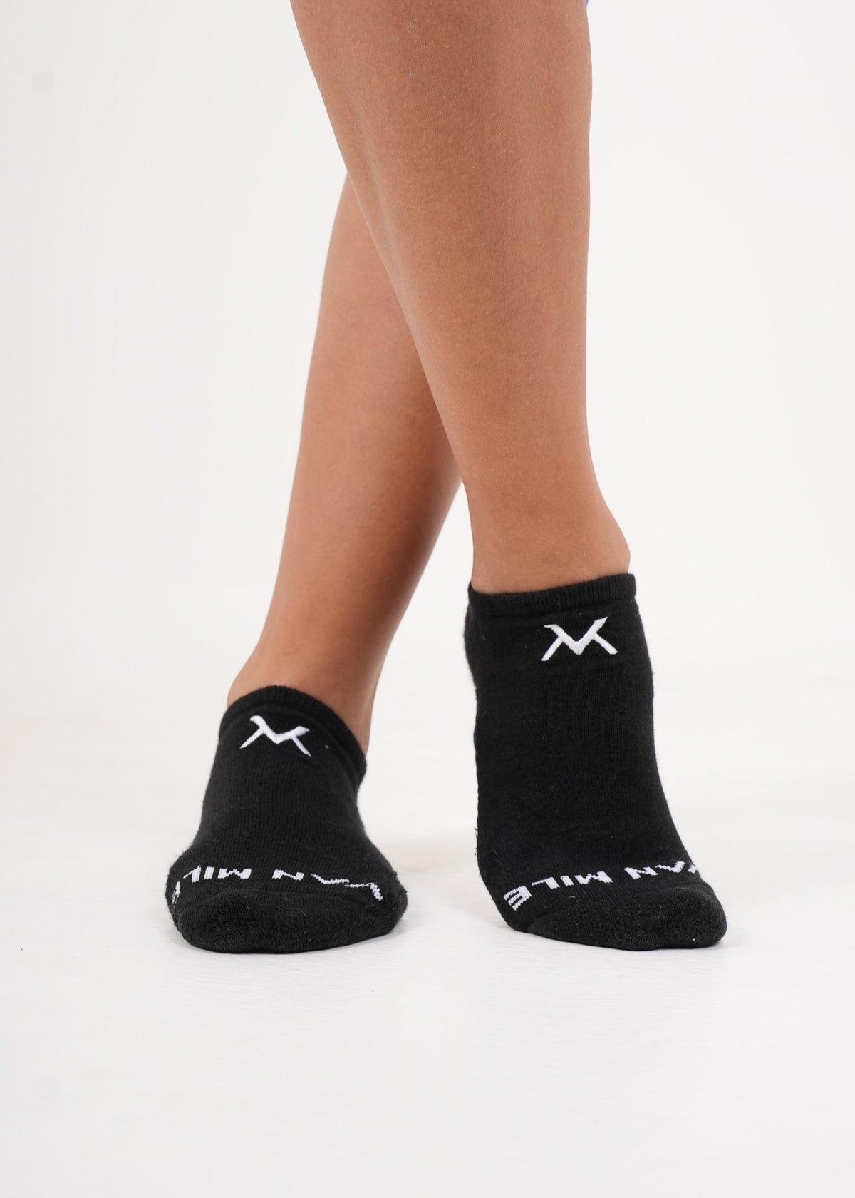 VAN MILE Origin No Show Socks in Black – pair shown, front view