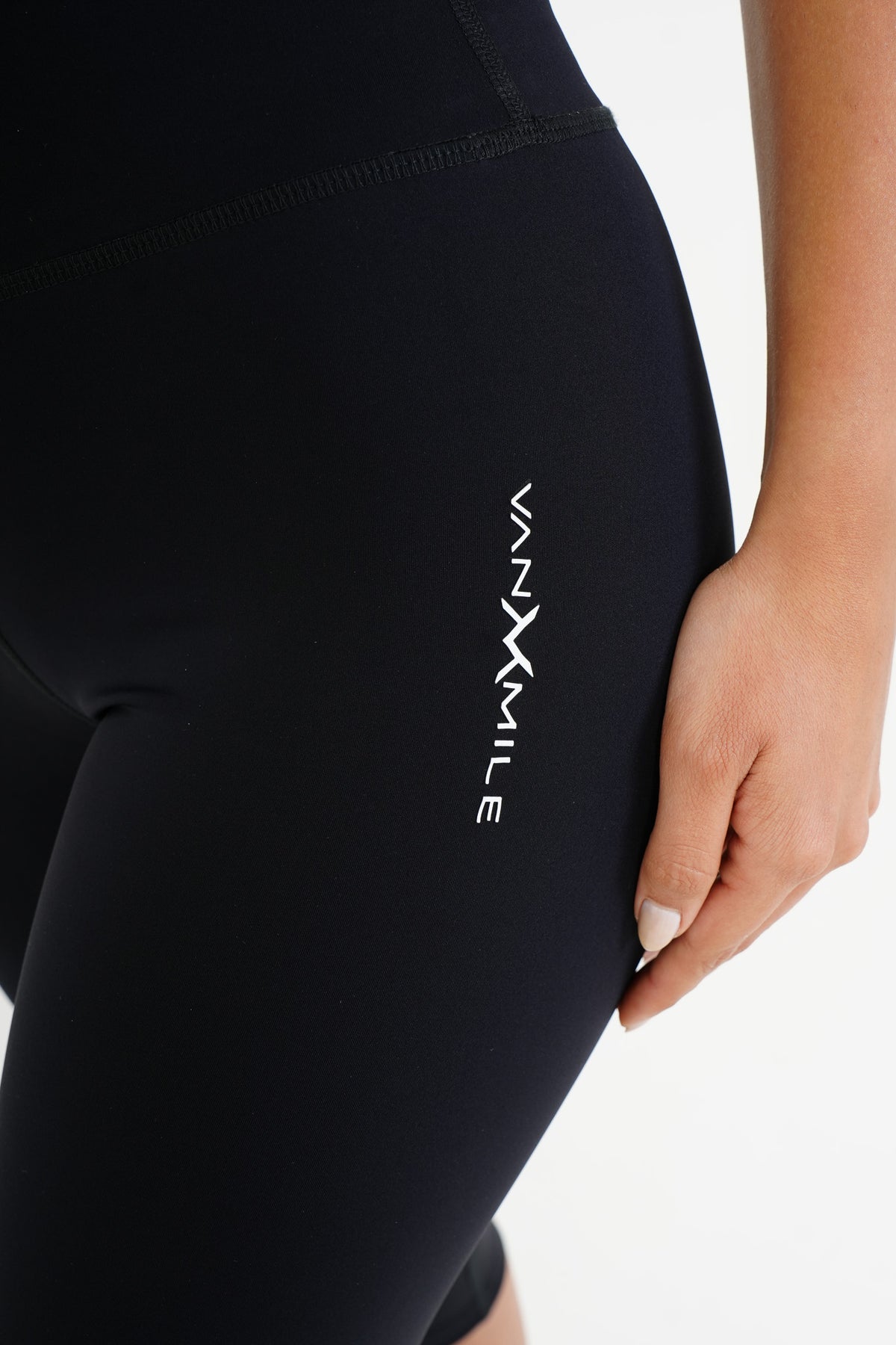 Women's VAN MILE AURORA Capri Leggings in Black – logo detail