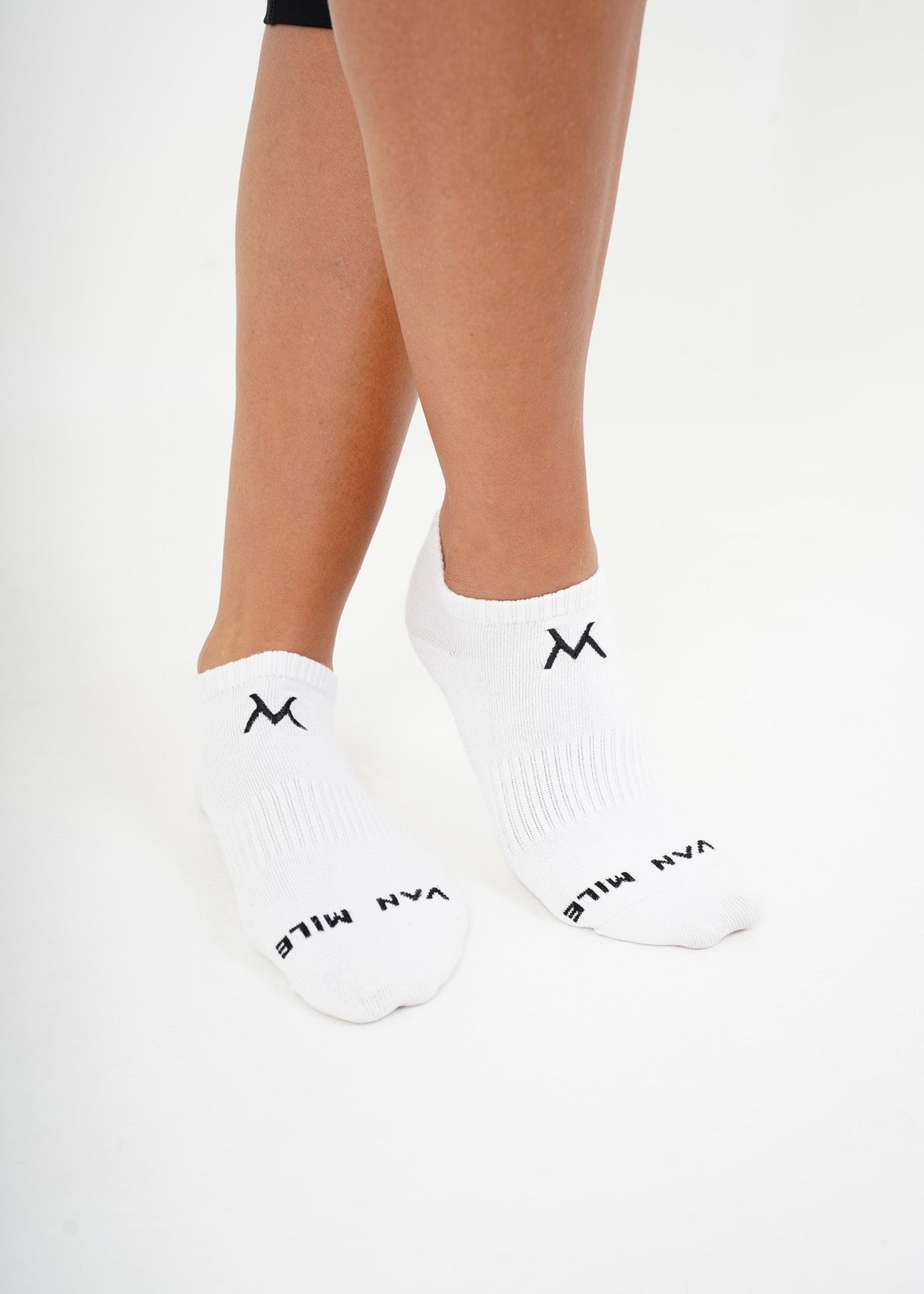 VAN MILE Origin No Show Socks in White – pair shown, front view