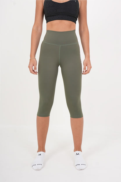 Women's VAN MILE AURORA Capri Leggings in Olive Green – front view