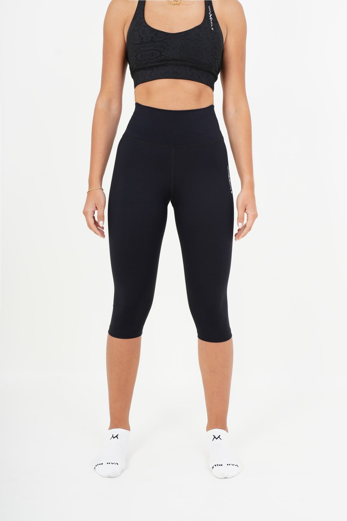 Women's VAN MILE AURORA Capri Leggings in Black – front view