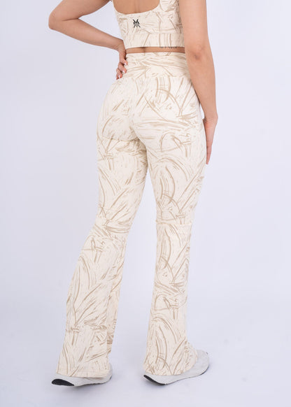 Women's VAN MILE Ignite Flared Leggings in Beige Printed – back view
