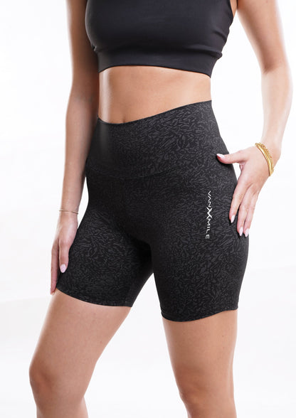 Women's VAN MILE Journey Biker Shorts in Black – angled front view