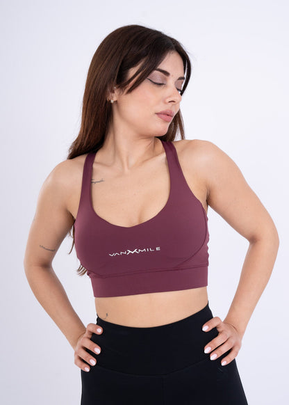 Women's VAN MILE Reborn Sports Bra in Burgundy – front view