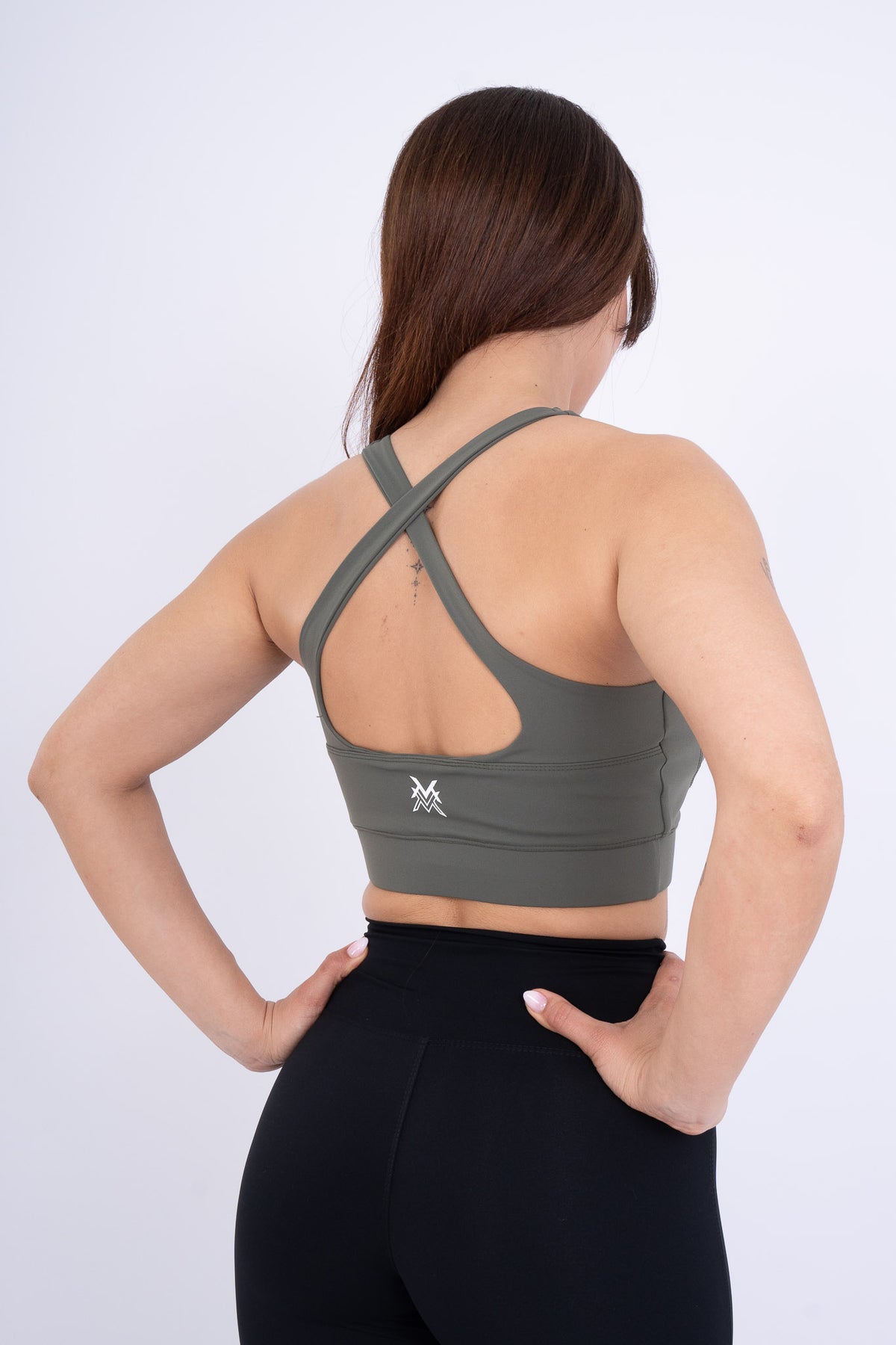 Women's VAN MILE Reborn Sports Bra in Olive Green – back view