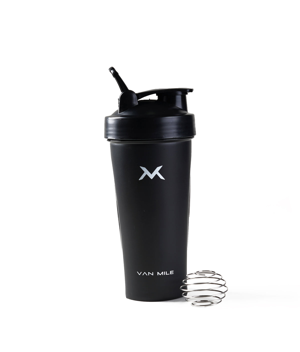 VAN MILE Shaker Bottle – front view with whisk ball