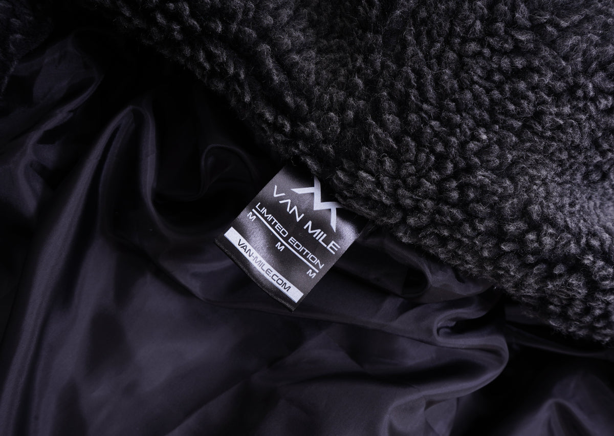 Men's VAN MILE LIMITED Edition Arctic Oversized Teddy Jacket in Black – inside label detail