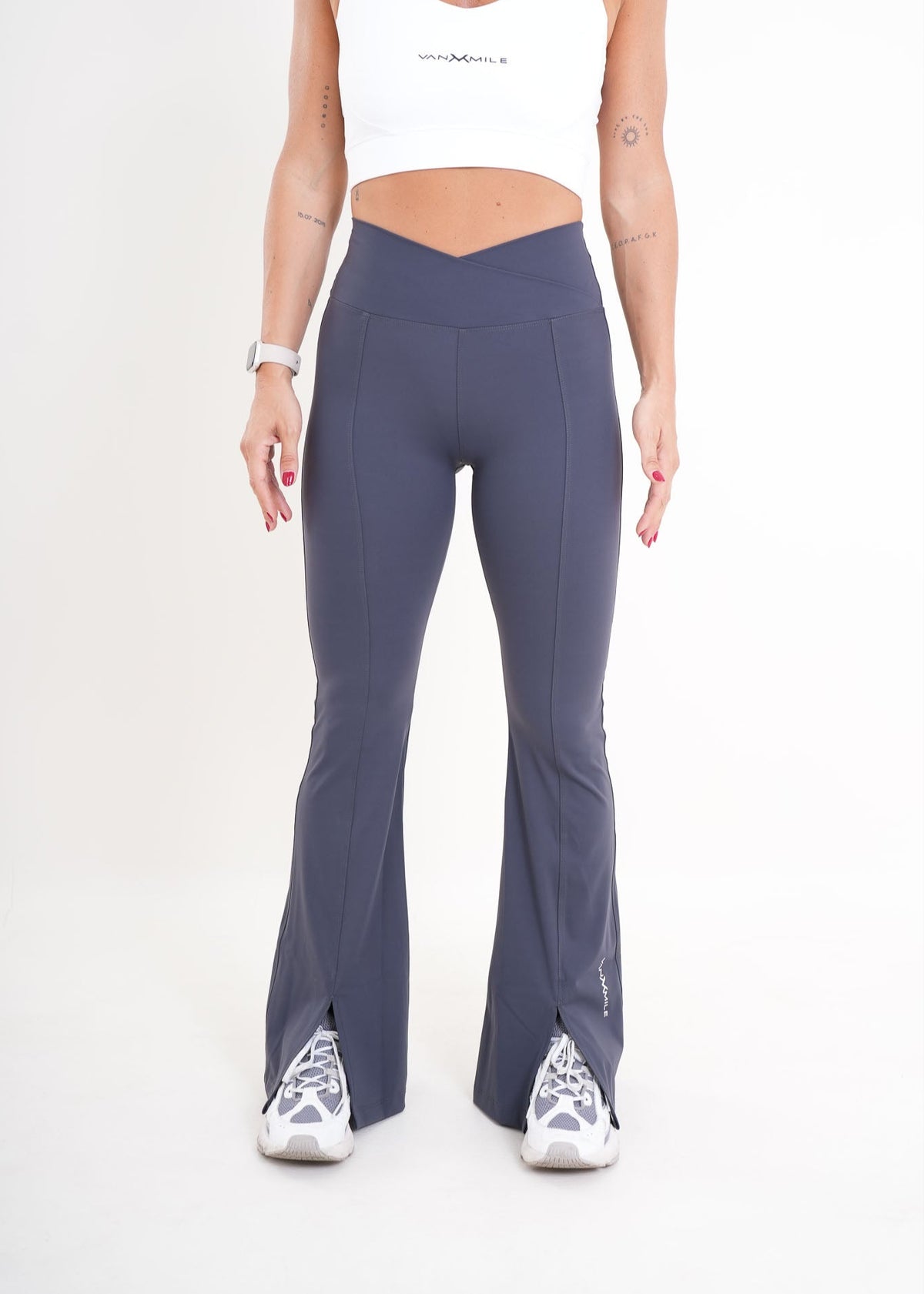 Women's VAN MILE AURORA Flared Leggings in Steel Blue – front view