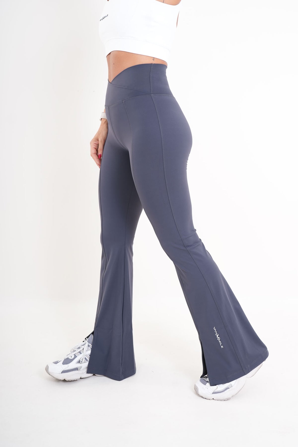 Women's VAN MILE AURORA Flared Leggings in Steel Blue – side view