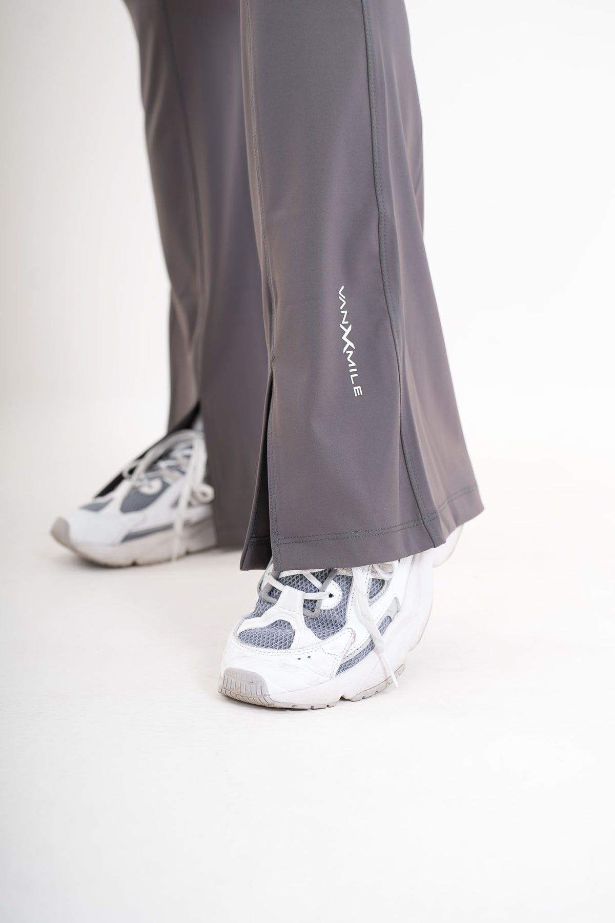 Women's VAN MILE AURORA Flared Leggings in Grey – split hem and logo detail