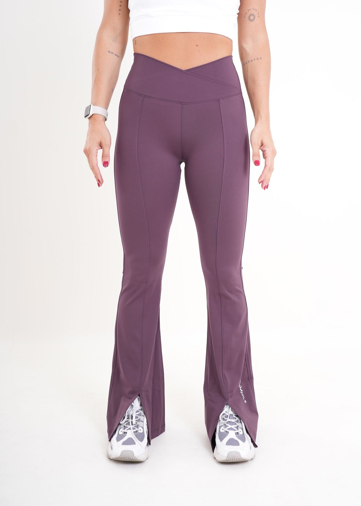 Women's VAN MILE AURORA Flared Leggings in Aubergine – front view