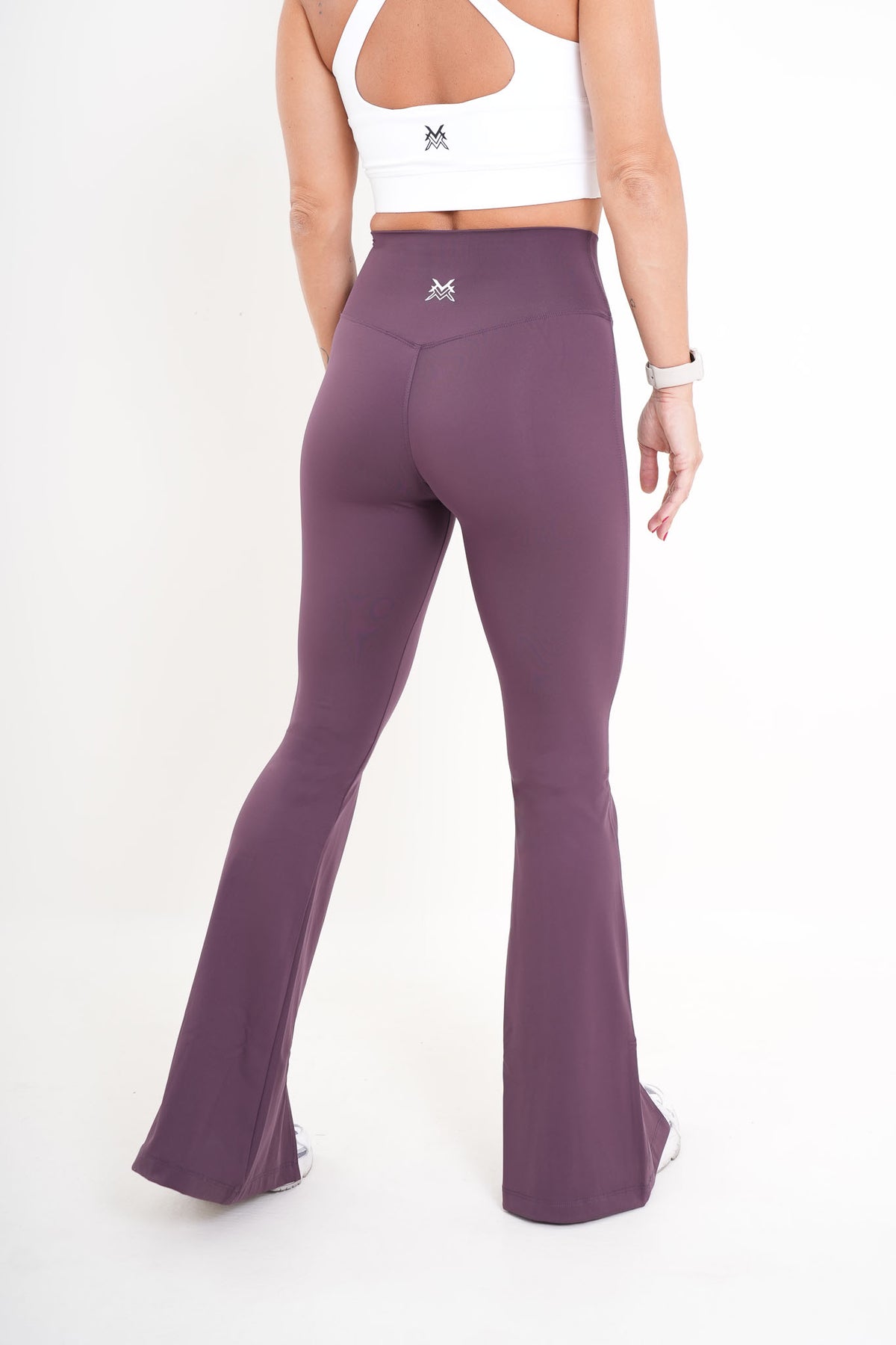 Women's VAN MILE AURORA Flared Leggings in Aubergine – back view