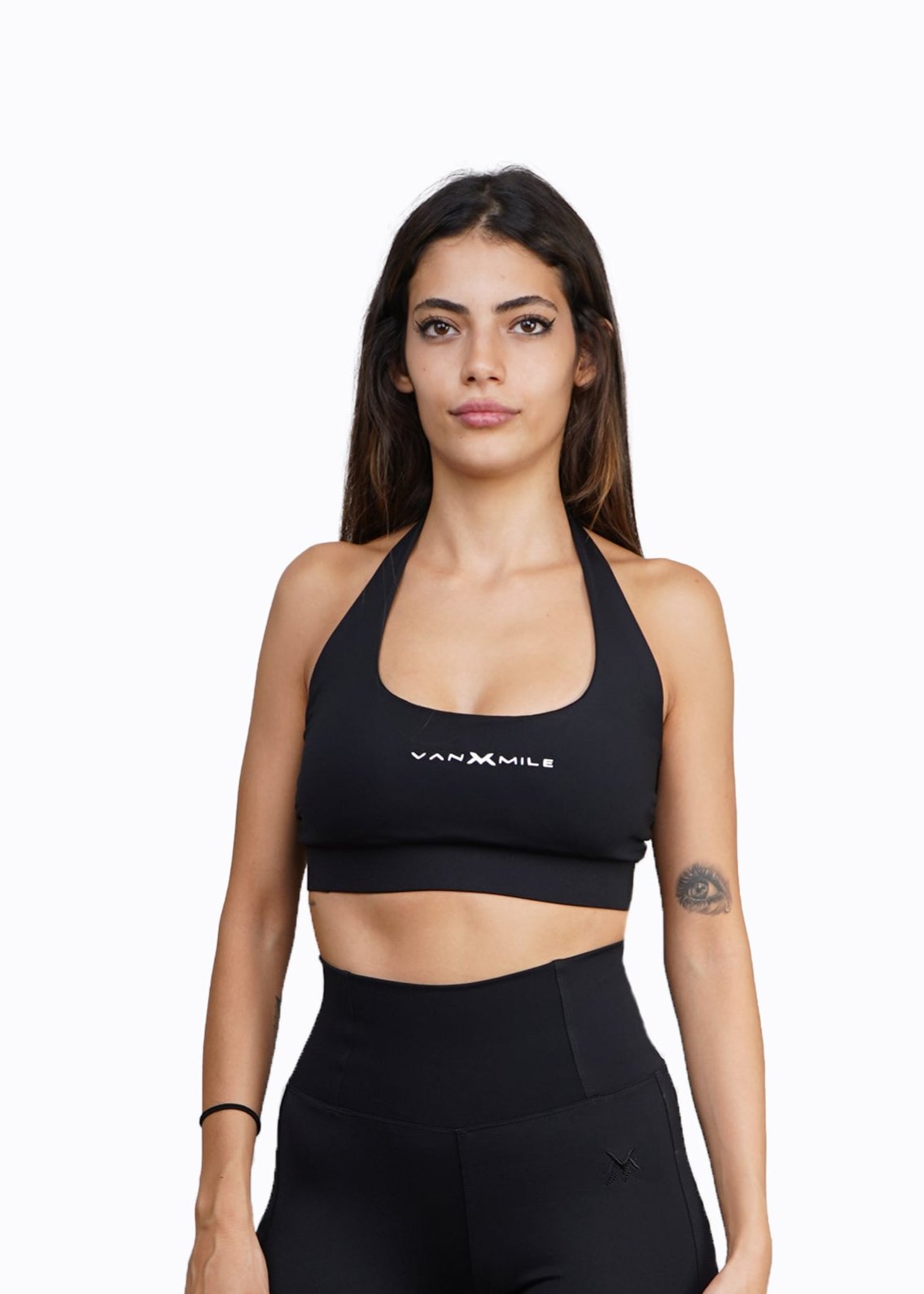 Women's VAN MILE Sports Bra in Black – front view