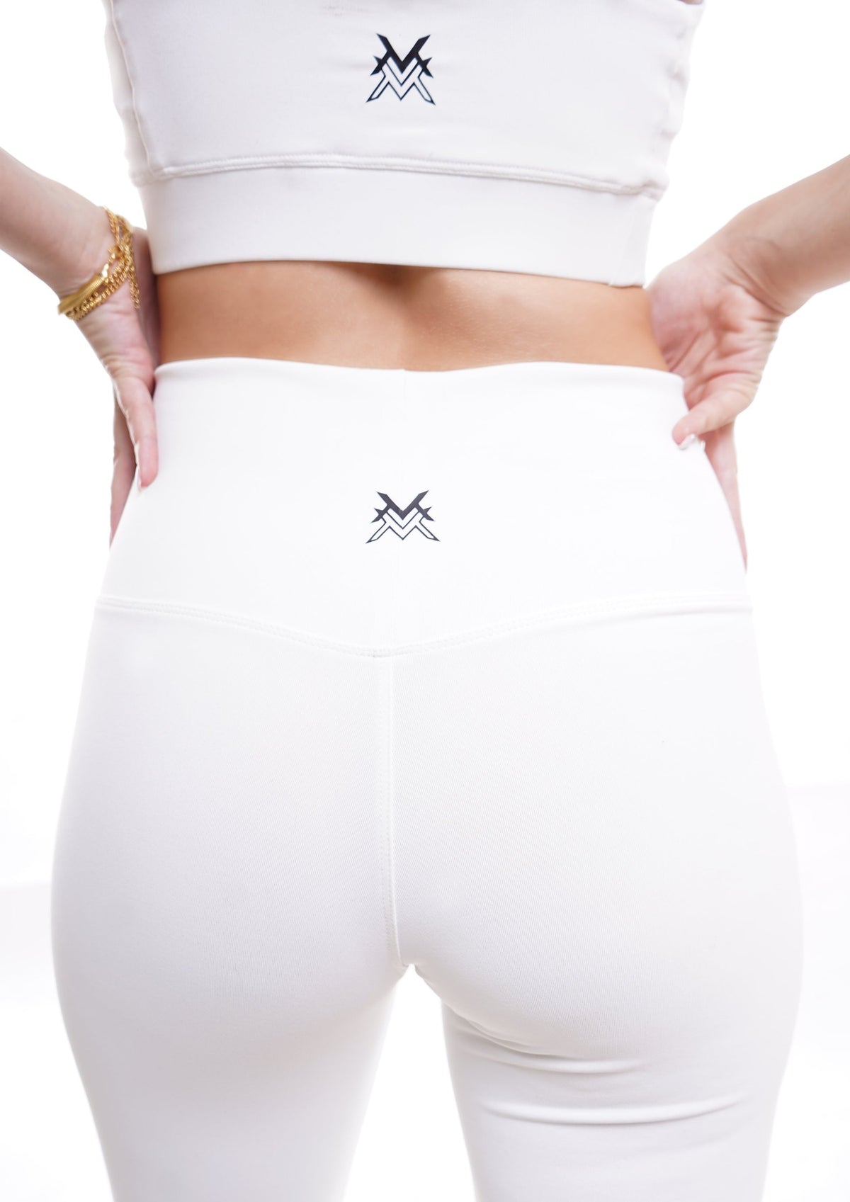 Women's VAN MILE Essential Leggings in White – back waistband and logo detail