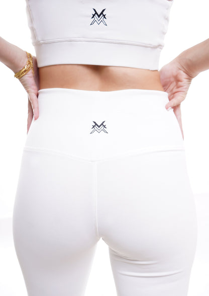 Women's VAN MILE Essential Leggings in White – back waistband and logo detail