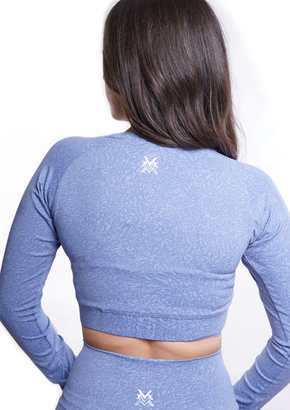 Women's VAN MILE Journey Cropped Long Sleeve Shirt in Baby Blue – back view