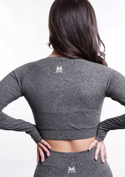 Women's VAN MILE Journey Cropped Long Sleeve Shirt in Grey – back view
