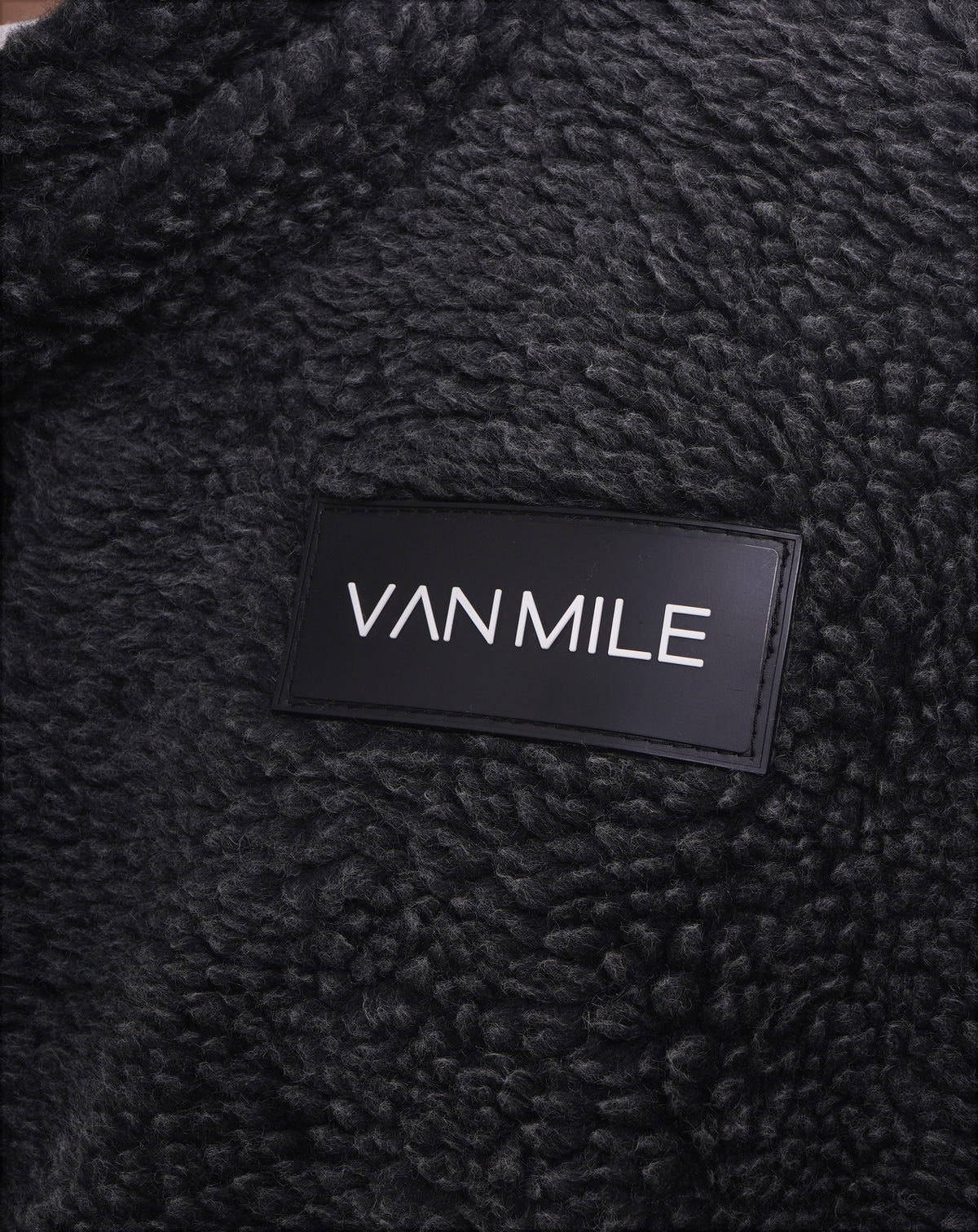 Men's VAN MILE LIMITED Edition Arctic Oversized Teddy Jacket in Black – chest logo patch detail