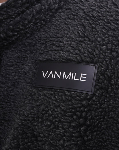 Men's VAN MILE LIMITED Edition Arctic Oversized Teddy Jacket in Black – chest logo patch detail