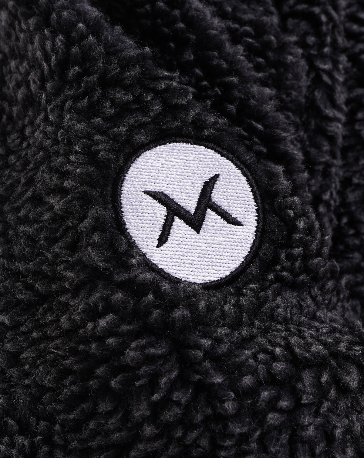 Men's VAN MILE LIMITED Edition Arctic Oversized Teddy Jacket in Black – sleeve logo patch detail
