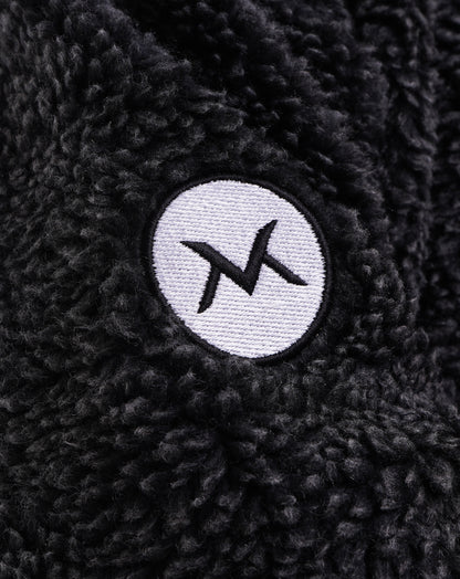 Men's VAN MILE LIMITED Edition Arctic Oversized Teddy Jacket in Black – sleeve logo patch detail