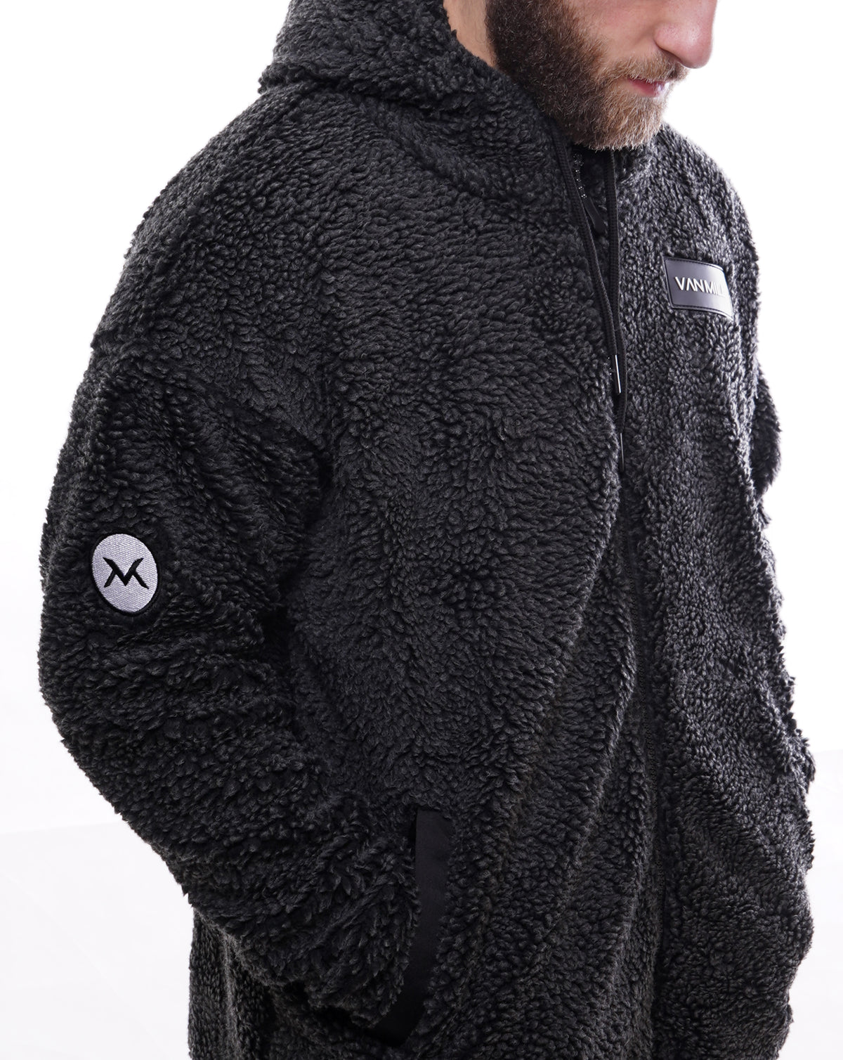 Men's VAN MILE LIMITED Edition Arctic Oversized Teddy Jacket in Black – side view