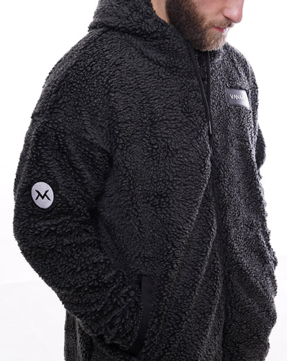Men's VAN MILE LIMITED Edition Arctic Oversized Teddy Jacket in Black – side view