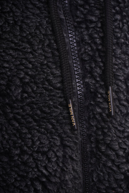 Women's VAN MILE LIMITED Edition Arctic Oversized Teddy Jacket in Black – zip and drawcord detail