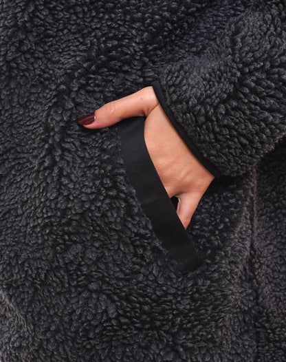 Women's VAN MILE LIMITED Edition Arctic Oversized Teddy Jacket in Black – pocket detail